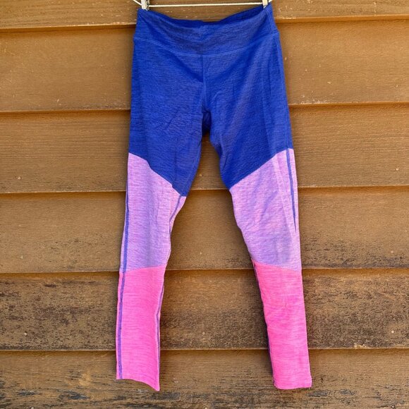 Champion Girls Colorblock Leggings Blue/Purple/Pink Size L 10/12 Stretchy Polyes - Picture 1 of 7